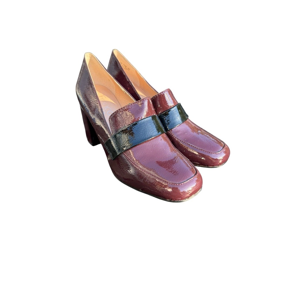 Franco Sarto Karter Loafer Women 6M Burgundy Good Patent Block Heel Square Toe